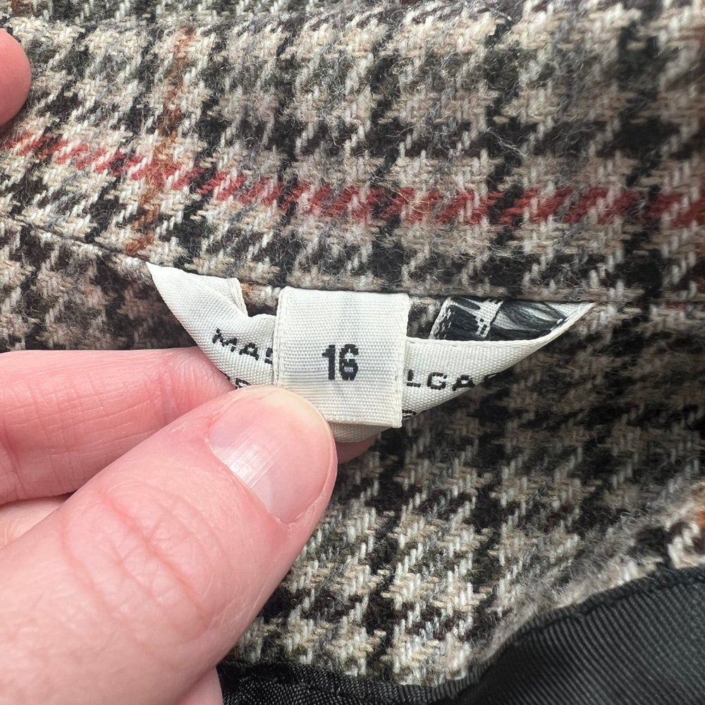 Vintage Oversized Double Breasted Houndstooth Plaid Wool Knit Blazer Jacket Coat - Picture 5 of 7